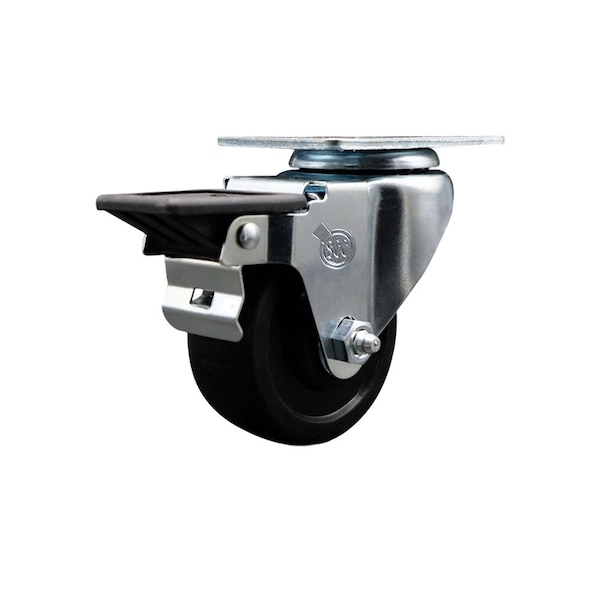 3'' Soft Rubber Wheel Swivel Top Plate Caster Posi Brake